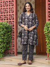 Black Floral Handblock Printed Cotton Co-ord Set