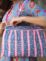 Blue & Pink Floral Shoulder Bag with Zip