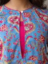 Blue Printed Sequinned Pure Cotton Kurti