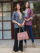 Pink Border Shoulder Bag with Zip