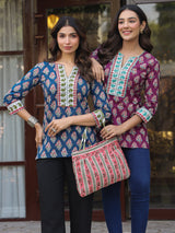 Pink Border Shoulder Bag with Zip