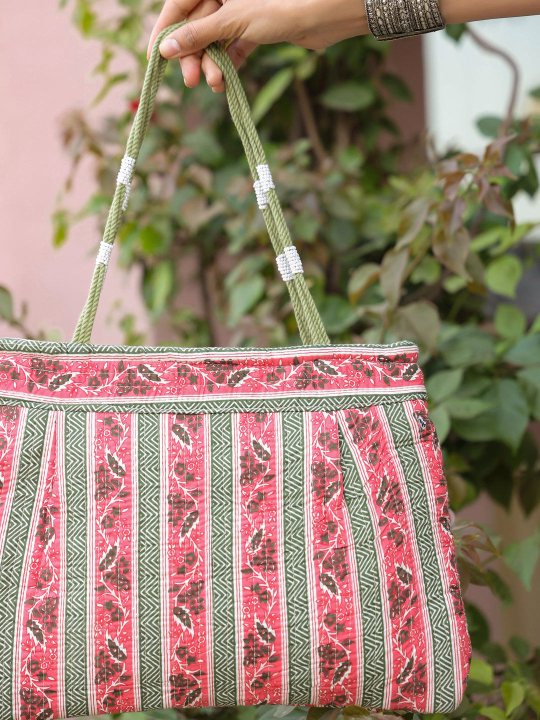 Pink Border Shoulder Bag with Zip