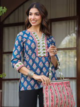 Pink Border Shoulder Bag with Zip