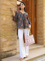 Pink Floral Shoulder Bag with Zip
