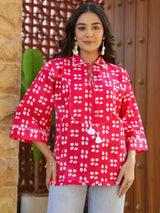 Pink Picnic Ethnic Motif Printed Cotton Top