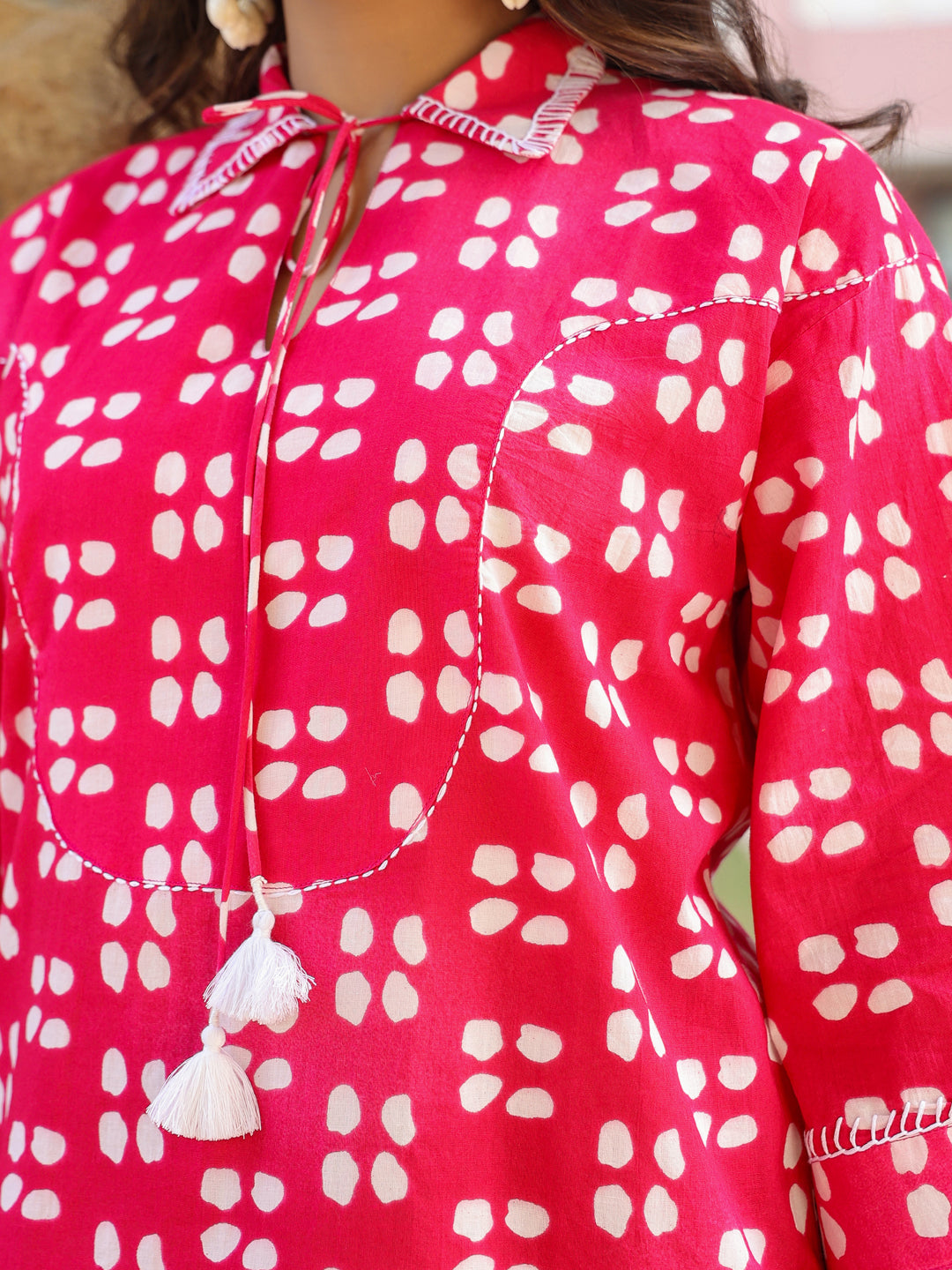 Pink Picnic Ethnic Motif Printed Cotton Top