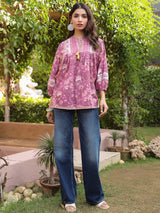 Mauve Hand-block Printed Boho Volume Sleeves Top