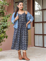 Blue Booti Handblock Printed Sleeveless Midi Dress