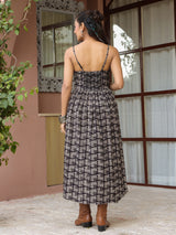 Black Booti Handblock Printed Sleeveless Midi Dress