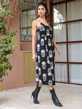 Black Floral Printed Sleeveless Midi Dress
