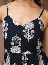 Black Floral Printed Sleeveless Midi Dress