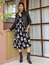 Black Floral Printed Sleeveless Midi Dress