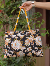 Black Floral Shoulder Bag with Zip