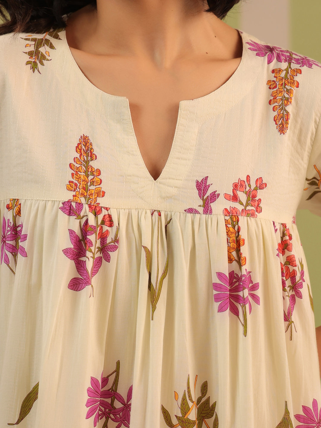 Breezy White Printed Flared Dress with Lining