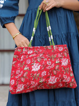 Red Floral Shoulder Bag with Zip
