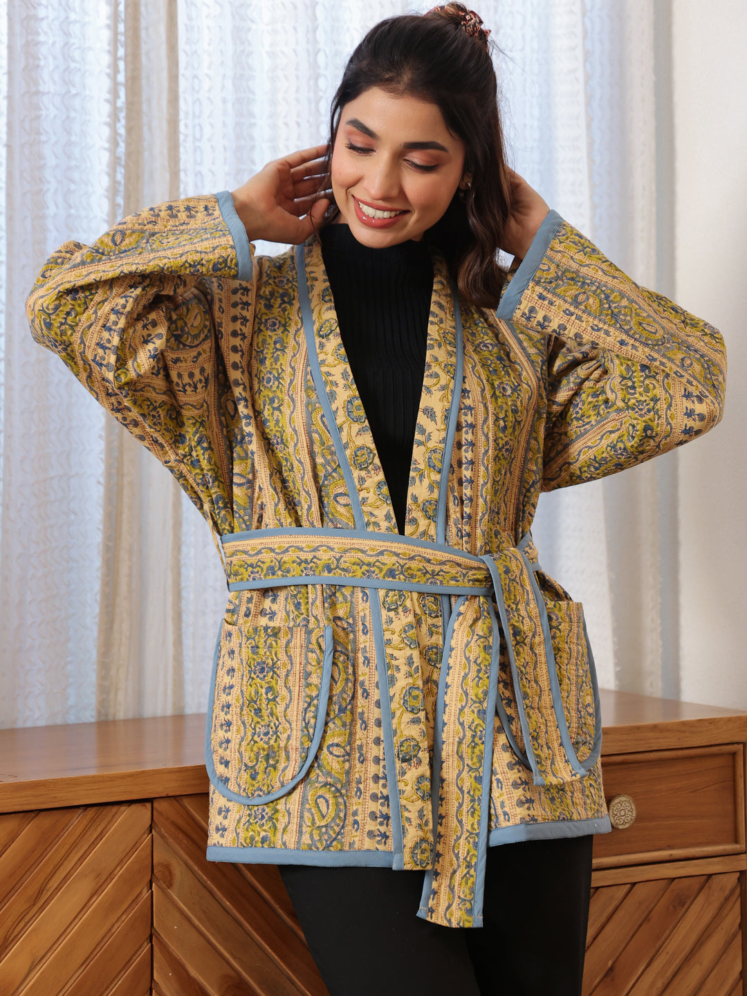 Rustic Firdaus  Reversible Quilted Jacket with Pockets