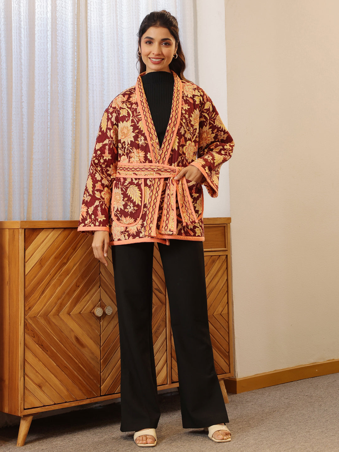 Autumn Garden Quilted Jacket with Pockets