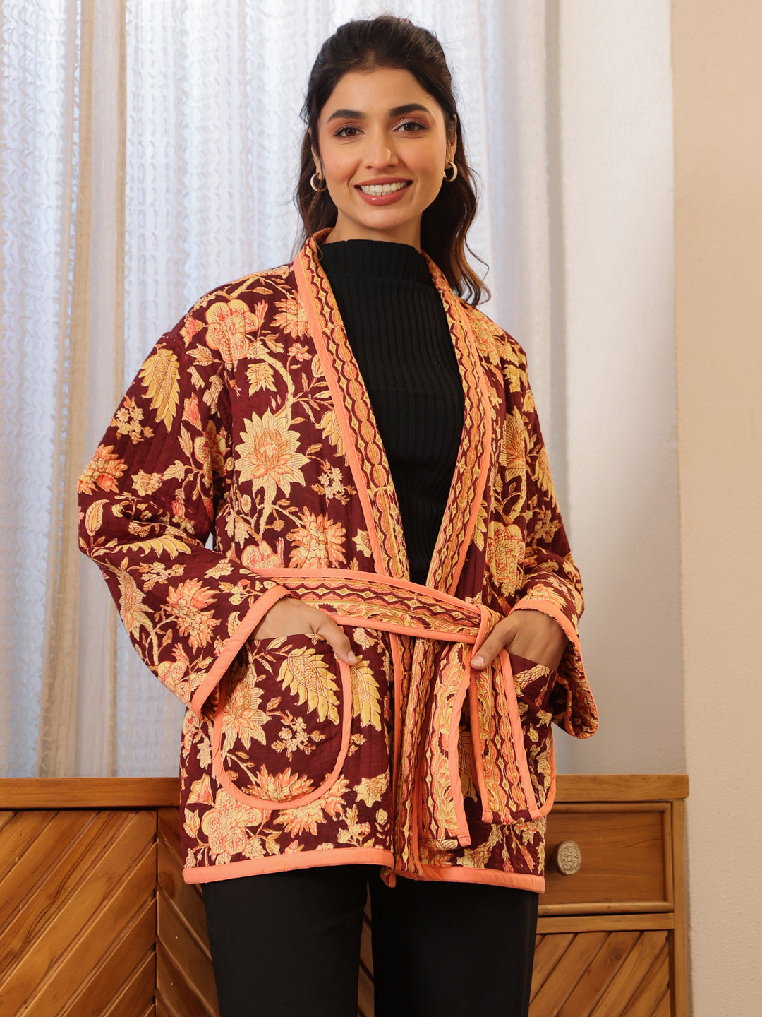 Autumn Garden Quilted Jacket with Pockets