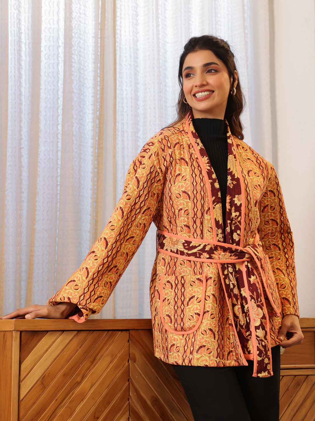 Autumn Garden Quilted Jacket with Pockets