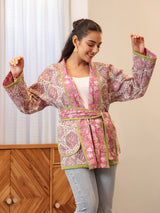 Cherry Blossom Quilted Jacket with Pockets