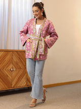 Cherry Blossom Quilted Jacket with Pockets