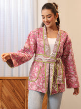 Cherry Blossom Quilted Jacket with Pockets