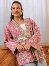 Cherry Blossom Quilted Jacket with Pockets