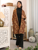 Chestnut Handblock Printed Coat with Pockets
