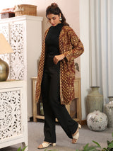Chestnut Handblock Printed Coat with Pockets