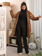 Chestnut Handblock Printed Coat with Pockets