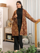 Chestnut Handblock Printed Coat with Pockets