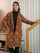 Chestnut Handblock Printed Coat with Pockets