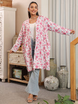 Pink Petal Handblock Printed Coat with Pockets