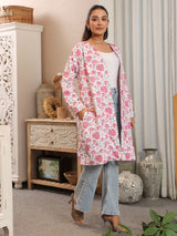 Pink Petal Handblock Printed Coat with Pockets
