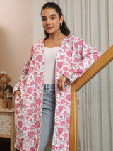 Pink Petal Handblock Printed Coat with Pockets