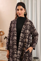 Midnight Meadow Handblock Printed Coat with Pockets