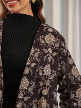 Midnight Meadow Handblock Printed Coat with Pockets