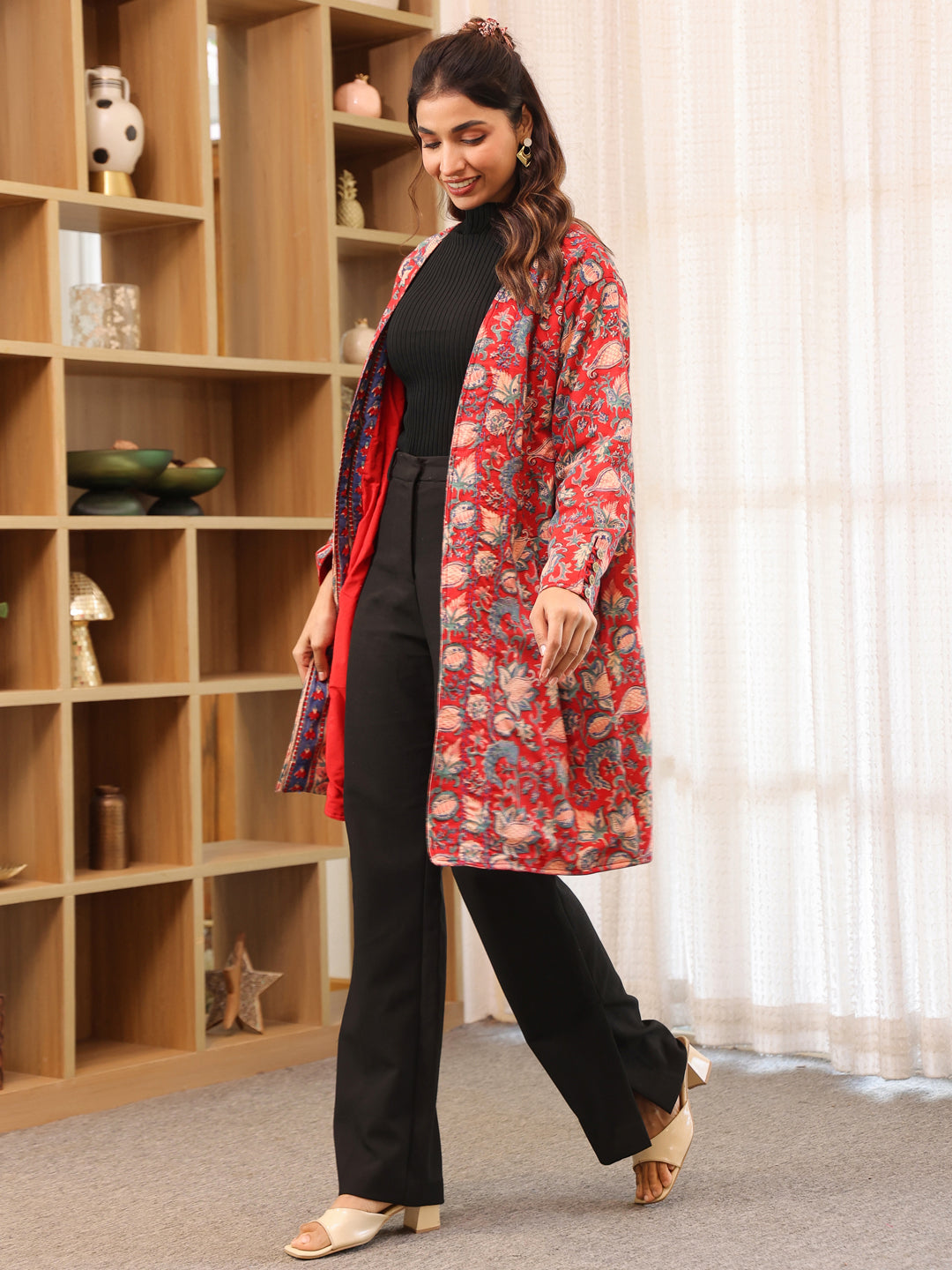 Anokhi Handblock Printed Coat with Pockets