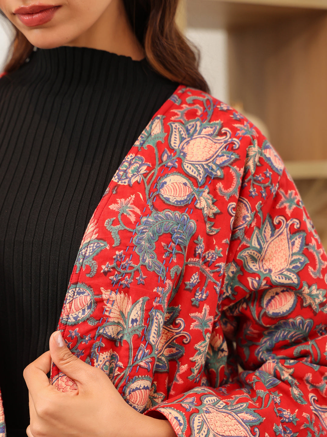 Anokhi Handblock Printed Coat with Pockets