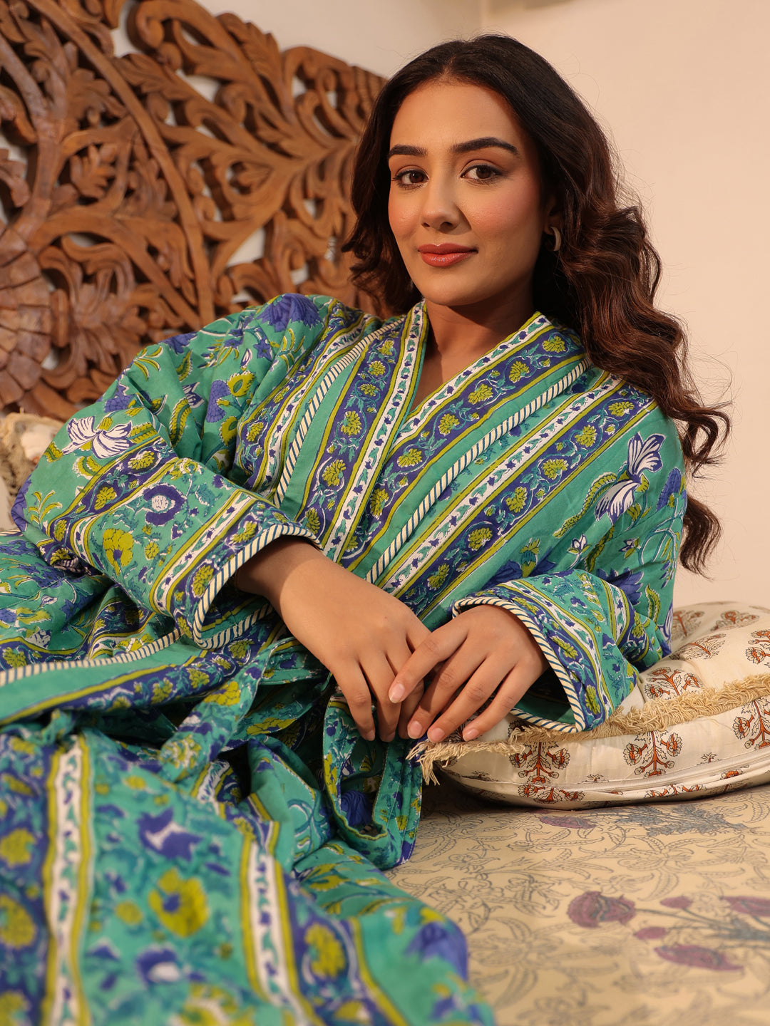 Vintage Floral Quilted Reversible Robe