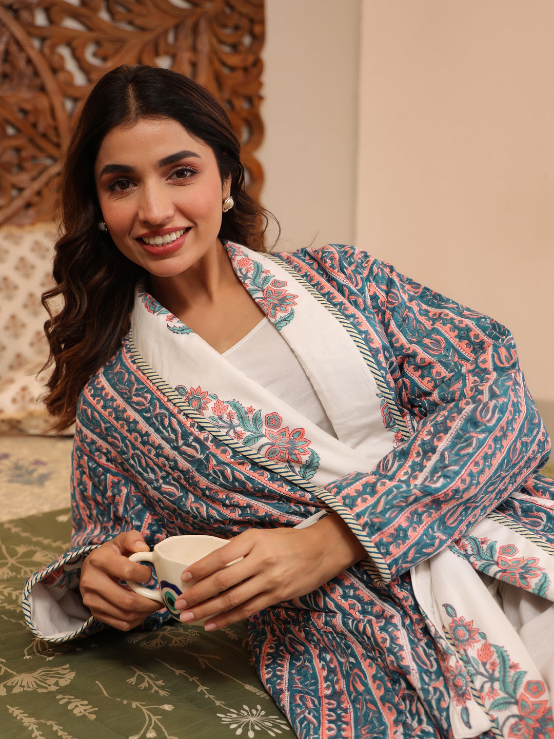 Sanganeri Serenity Printed Reversible Quilted Robes