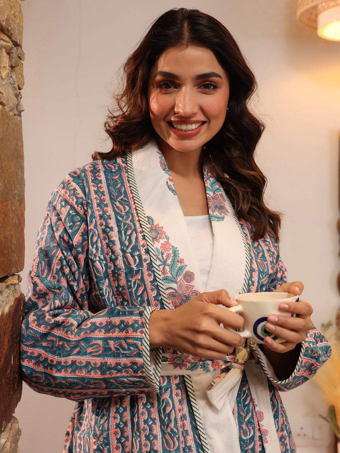 Sanganeri Serenity Printed Reversible Quilted Robes