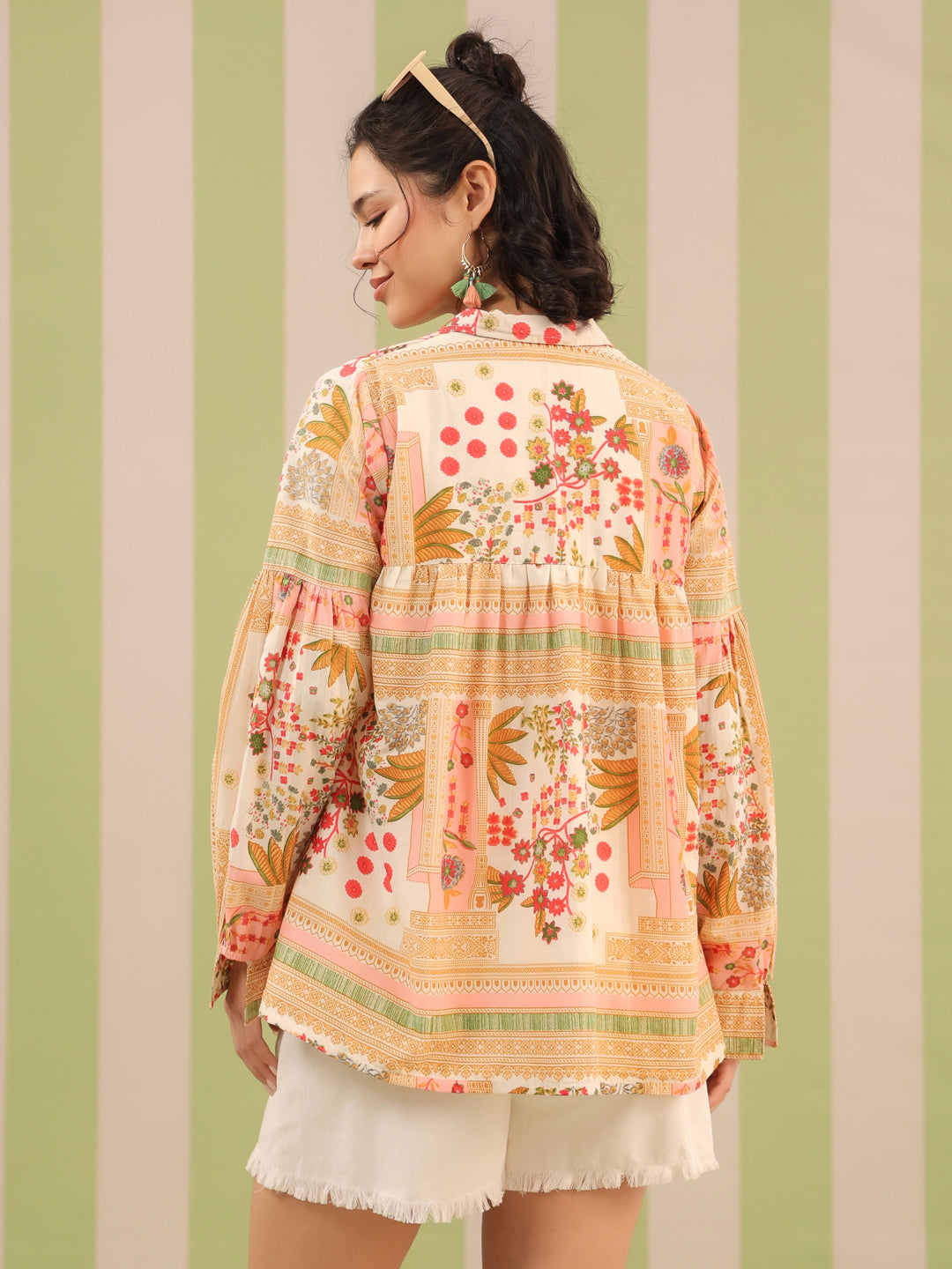 Pink Palm Breeze Flared Top with Lining