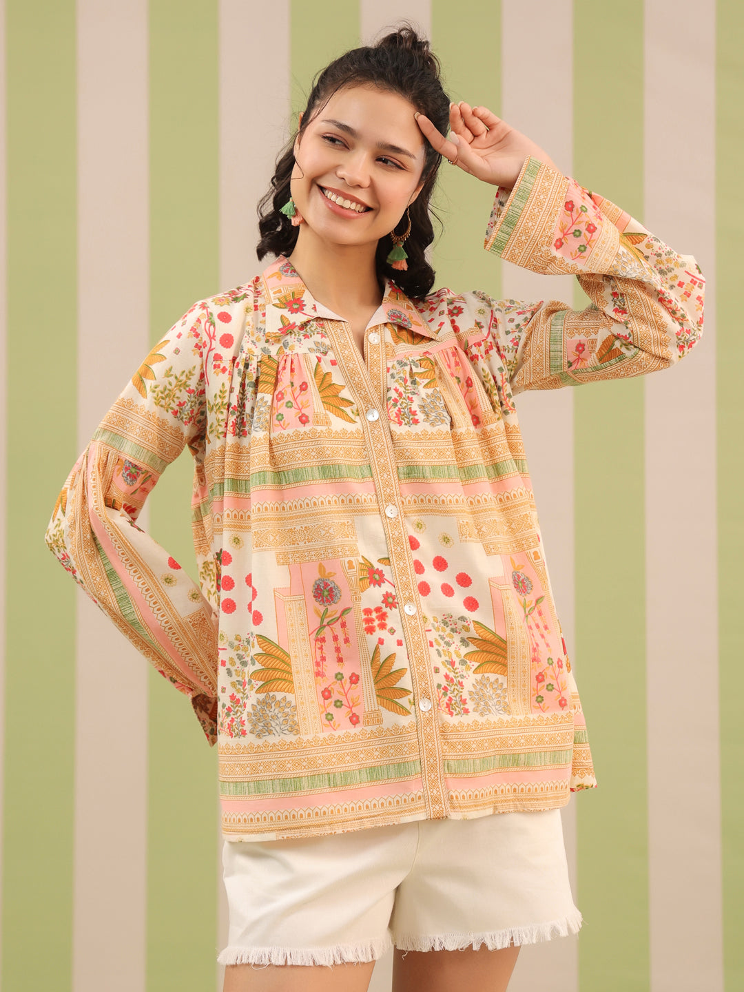 Pink Palm Breeze Flared Top with Lining