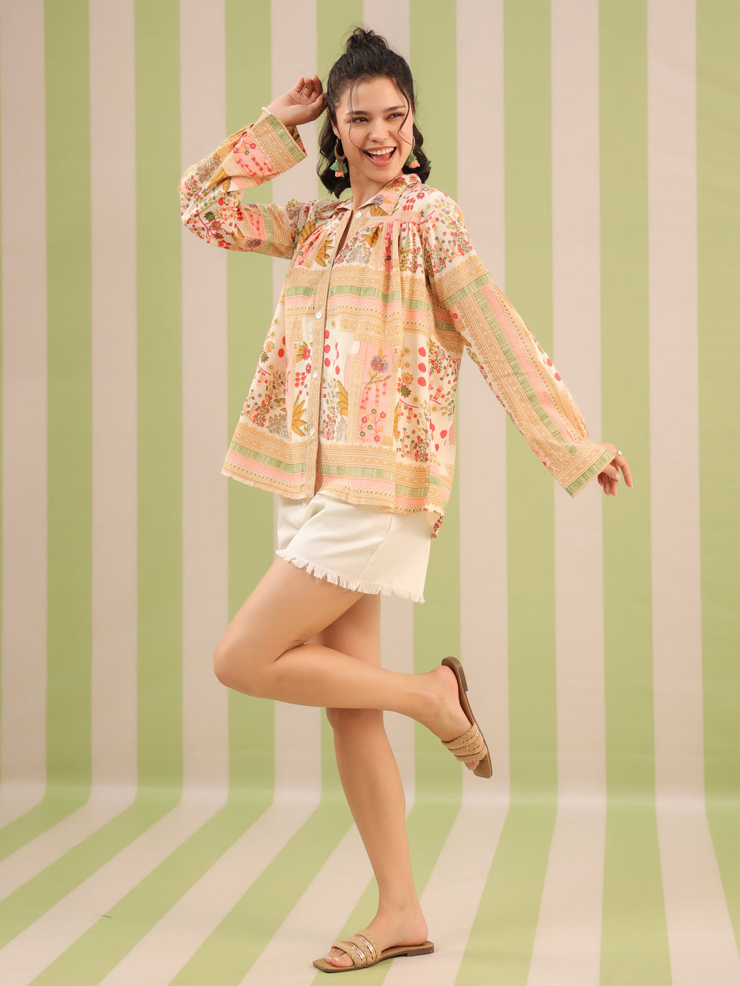 Pink Palm Breeze Flared Top with Lining