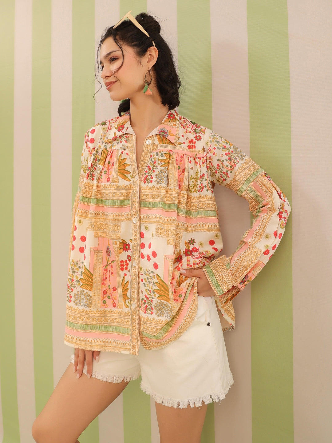 Pink Palm Breeze Flared Top with Lining