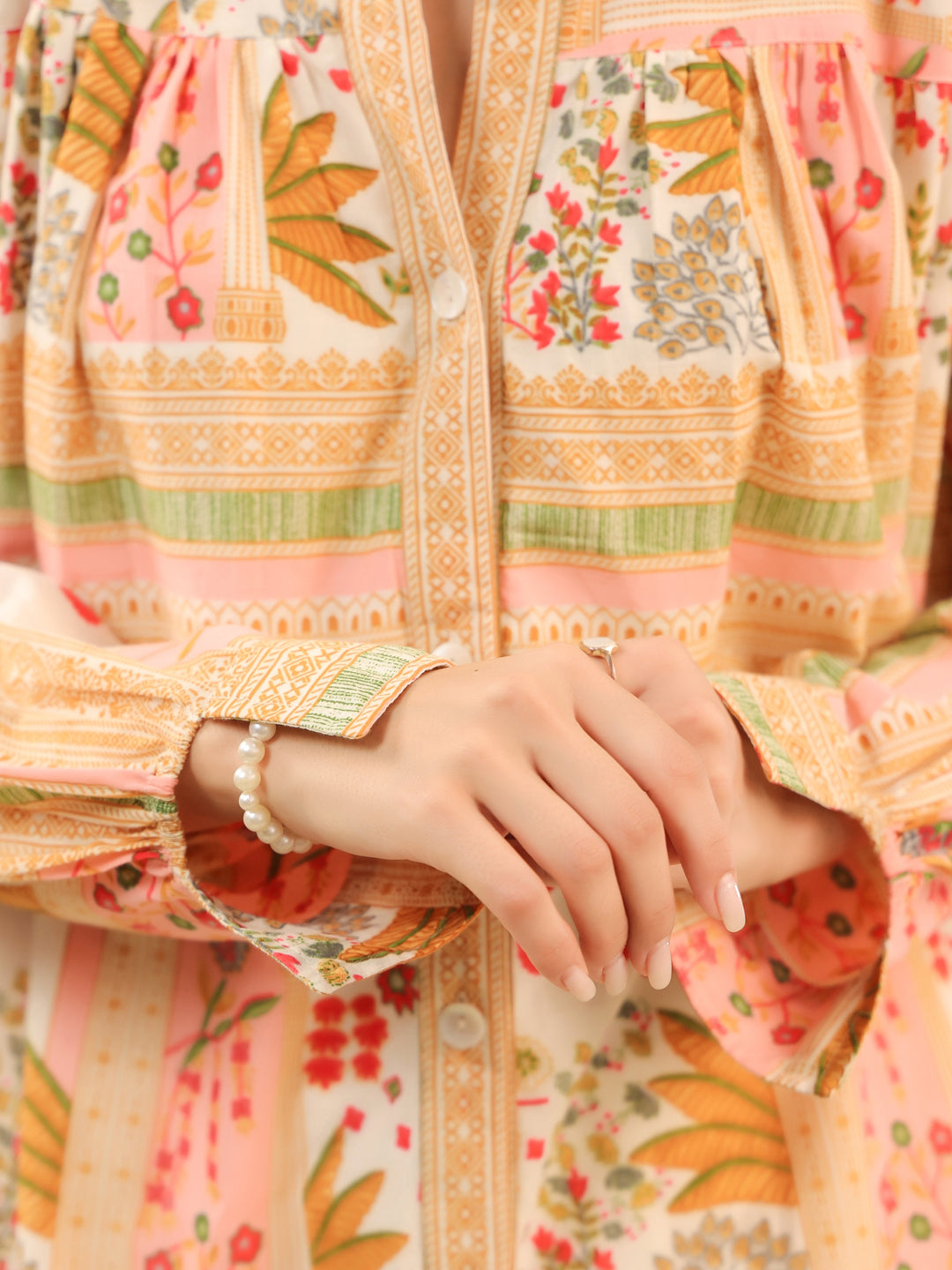 Pink Palm Breeze Flared Top with Lining