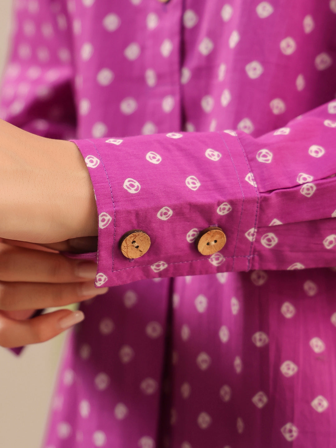 Purple Bandhej Printed Cotton Kurta and Pants Set