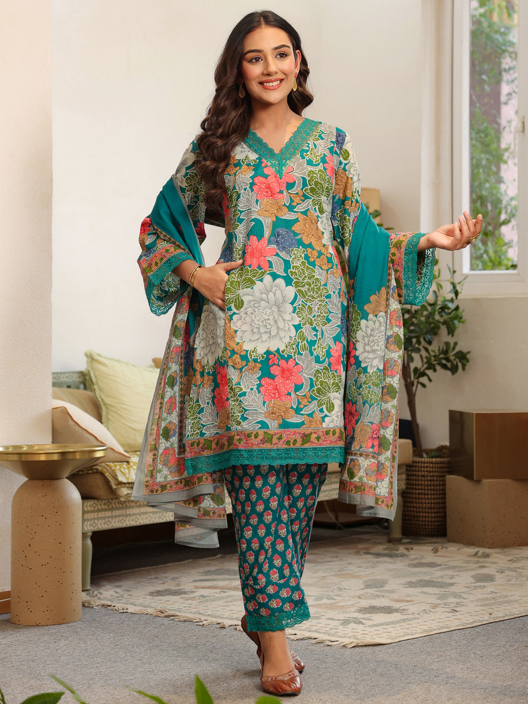Green Printed Pakistani-Style Suit Kurta Set