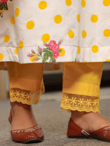 Yellow Polka Printed V-Neck Kurta Set with Dupatta